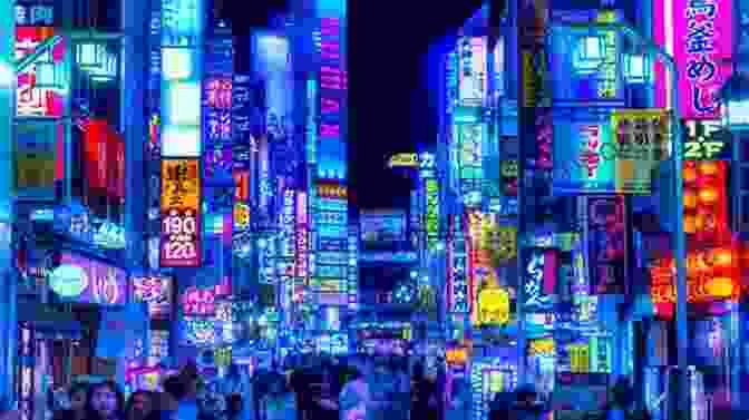 A Bustling Street Scene In Tokyo, Japan, With Neon Lights And Crowds Of People. Travel Writings Dean Koontz