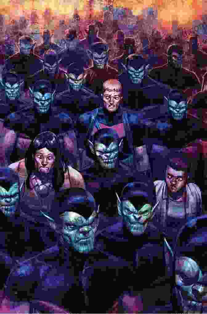 A Group Of Green Skinned Skrulls Infiltrating A Meeting Room, Disguised As Several New Avengers Members. New Avengers By Brian Michael Bendis: The Complete Collection Vol 1