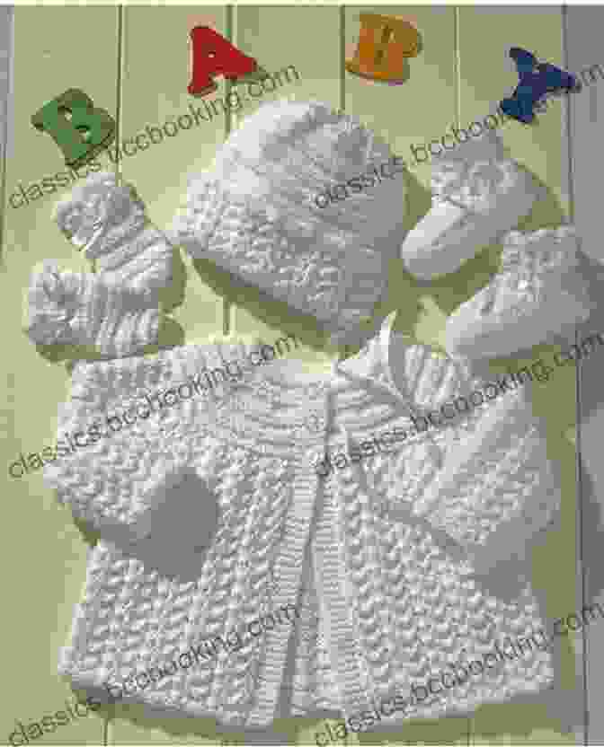 An Adorable Preemie Wearing A Knitted Matinee Jacket, Hat, Trousers, And Booties From The Knitting Pattern Kp75. Knitting Pattern KP75 Doll Or Preemie Matinee Jacket Hat Trousers And Booties 10 12 14 16 Doll USA Terminology