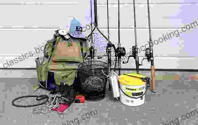 Essential Fishing Gear, Including A Rod, Reel, Line, Tackle Box, Pliers, And A Hat, Arranged On A Wooden Surface, Emphasizing The Affordability And Accessibility Of Small Waters Fishing. The Visitor S Guide To Fishing Central North Dakota: Small Waters Edition (The Frugal Sportsman Series)